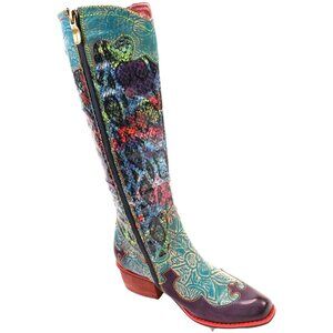 L'Artiste Spring Step Rodeo Women 5 Turquoise Leather Snake Zipper Western Boots